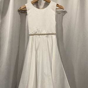 Emerald Sundae Girls Sleeveless Dress with Pearl Trim & Gloves